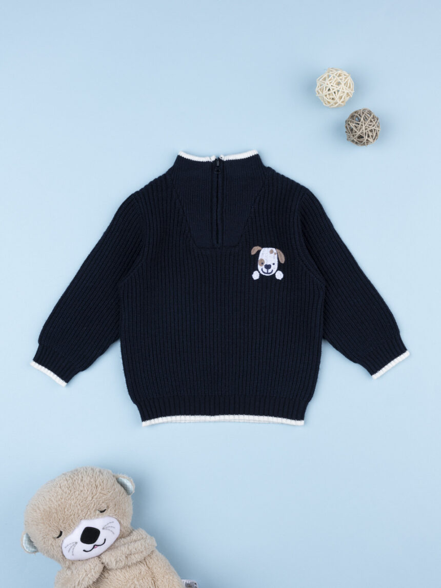 βρεφικό πουλόβερ μπλε με σκυλάκι για αγόρι - Prénatal