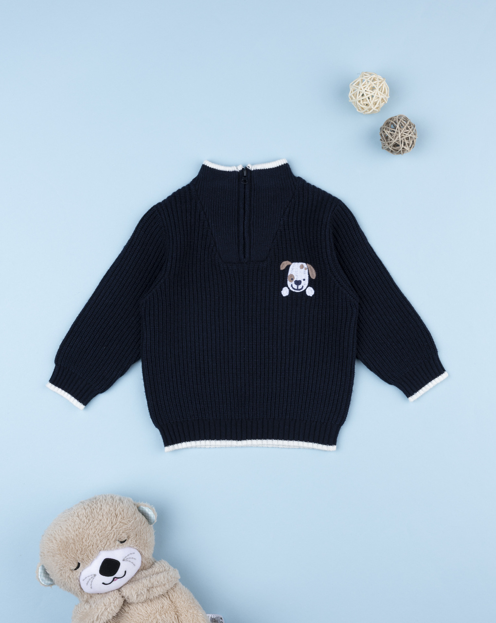 βρεφικό πουλόβερ μπλε με σκυλάκι για αγόρι
