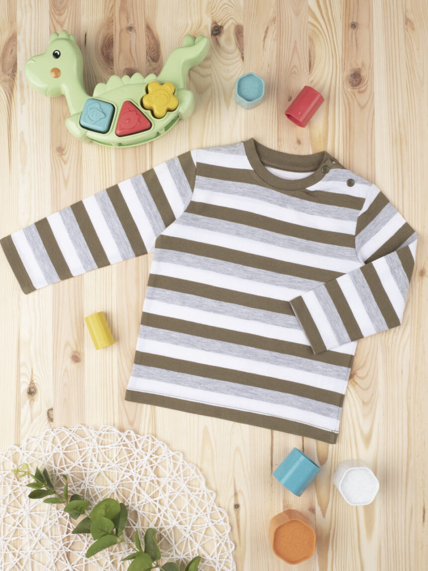 βρεφική μπλούζα ριγέ χακί/γκρι για αγόρι - Prénatal