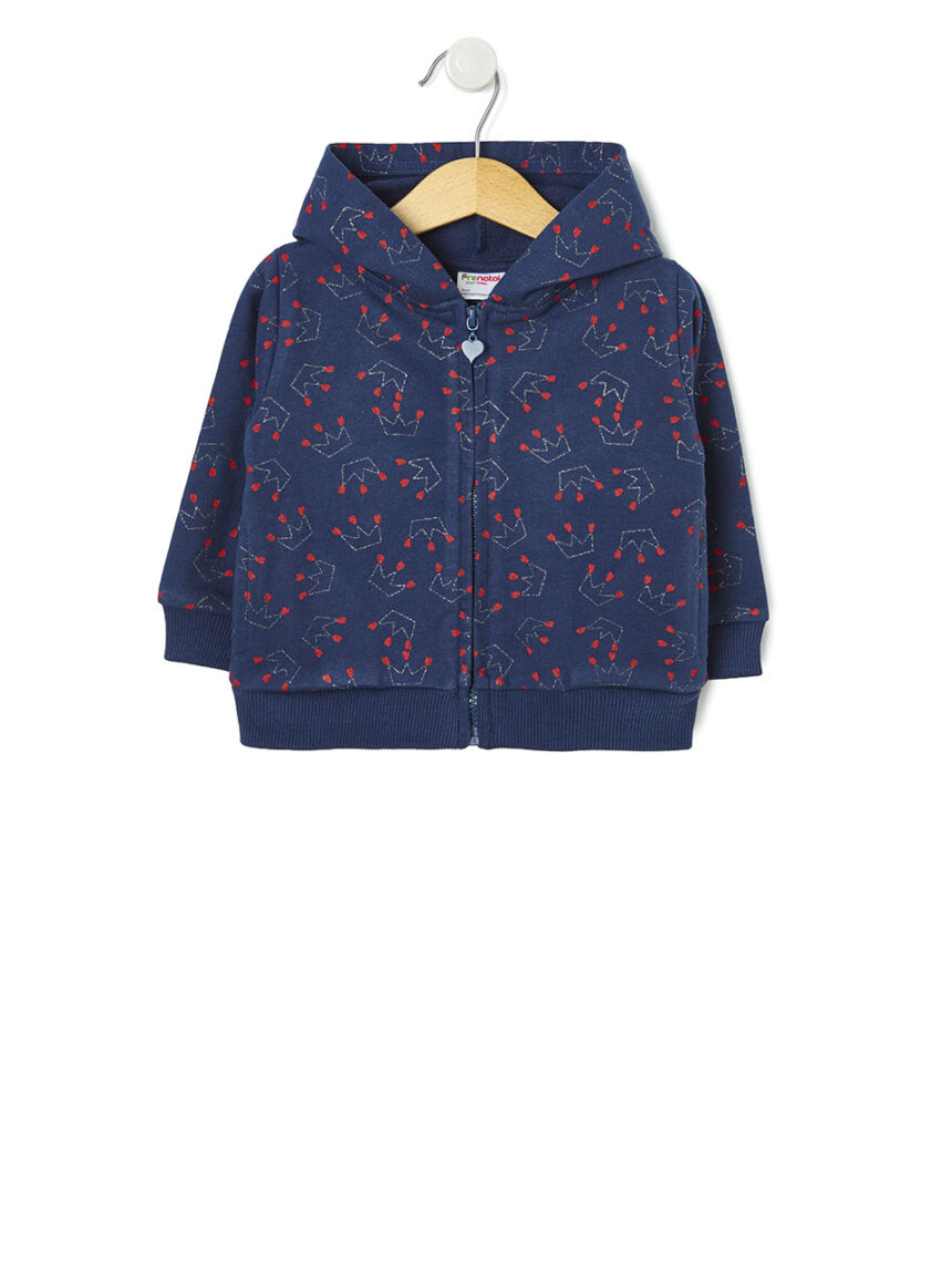 βρεφική ζακέτα φούτερ μπλε με στέμματα για κορίτσι - Prénatal