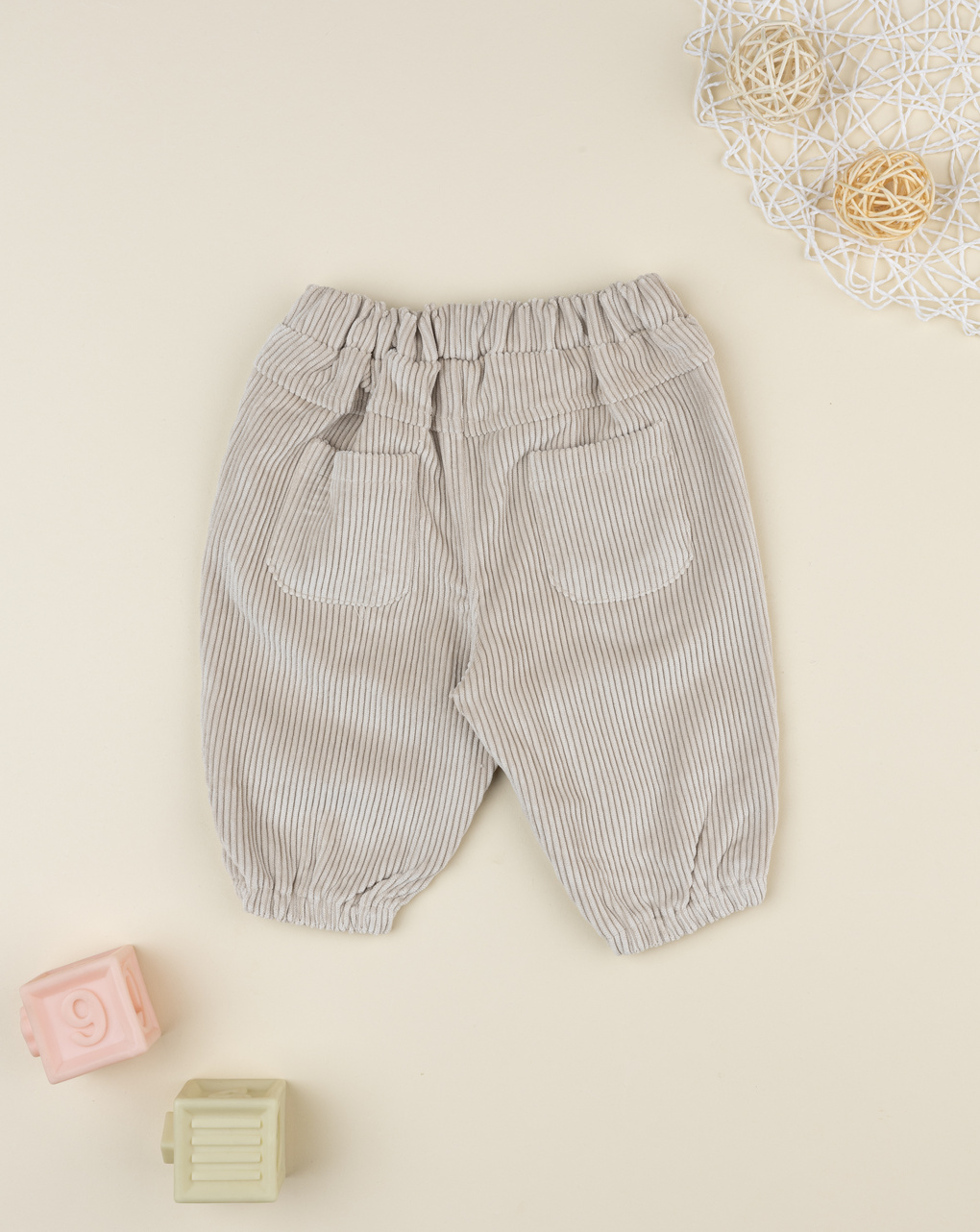 βρεφικό παντελόνι κοτλέ μπεζ με λουλούδια για κορίτσι - Prénatal