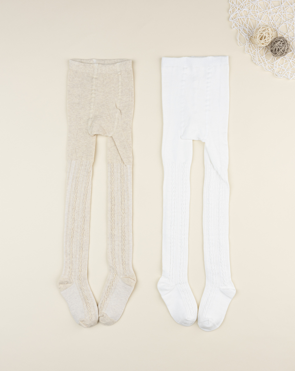 παιδικά καλσόν πακέτο x2 με μπεζ/λευκό για κορίτσι - Prénatal