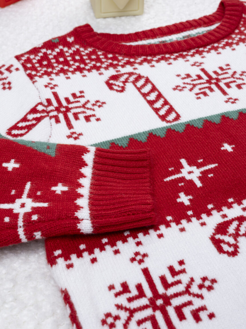 παιδικό χριστουγεννιάτικο πουλόβερ κόκκινο/λευκό candy cane για αγόρι - Prénatal