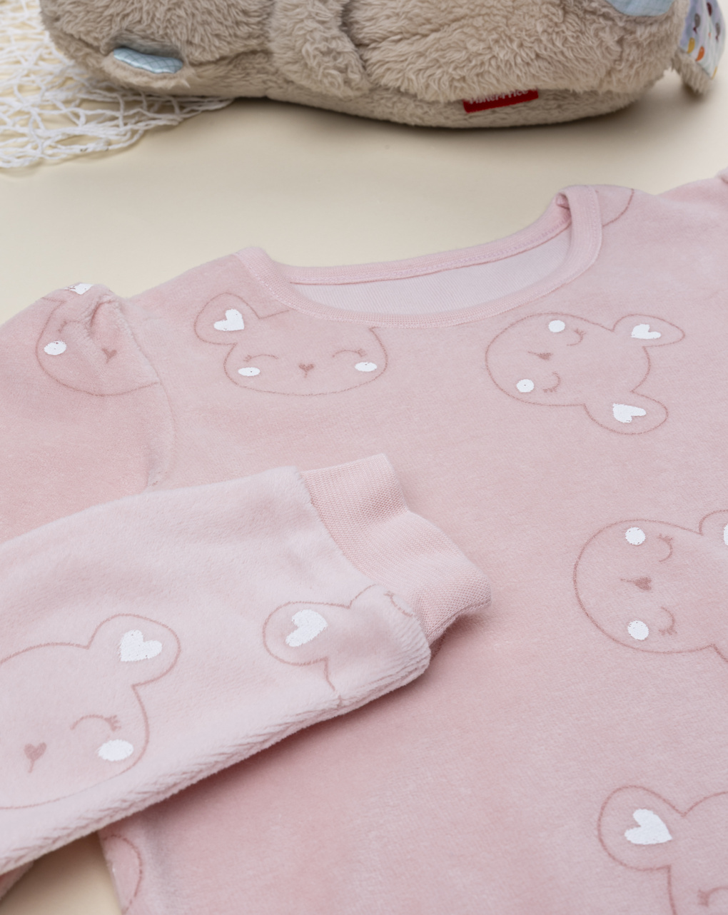 παιδική πιτζάμα σενίλ ροζ με αρκουδάκια για κορίτσι - Prénatal