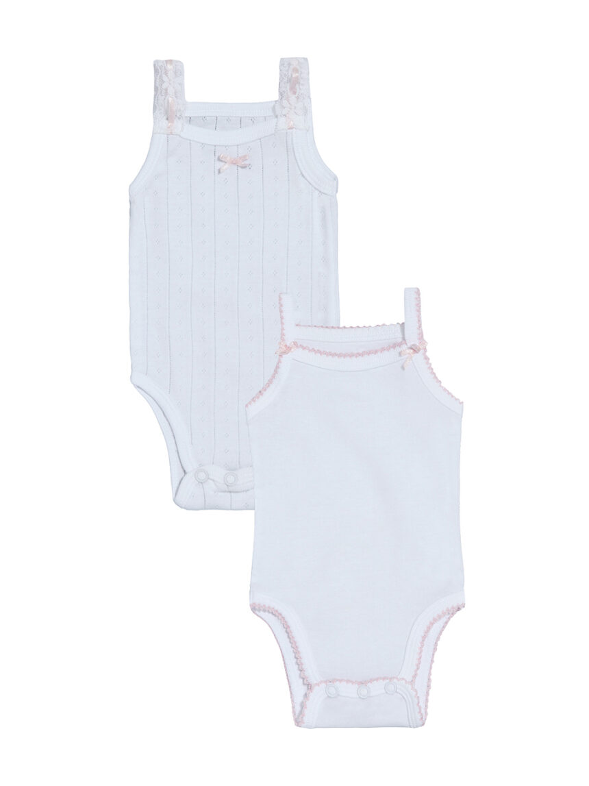 βρεφικά κορμάκια πακέτο x2 λευκά με δαντέλα για κορίτσι - Prénatal