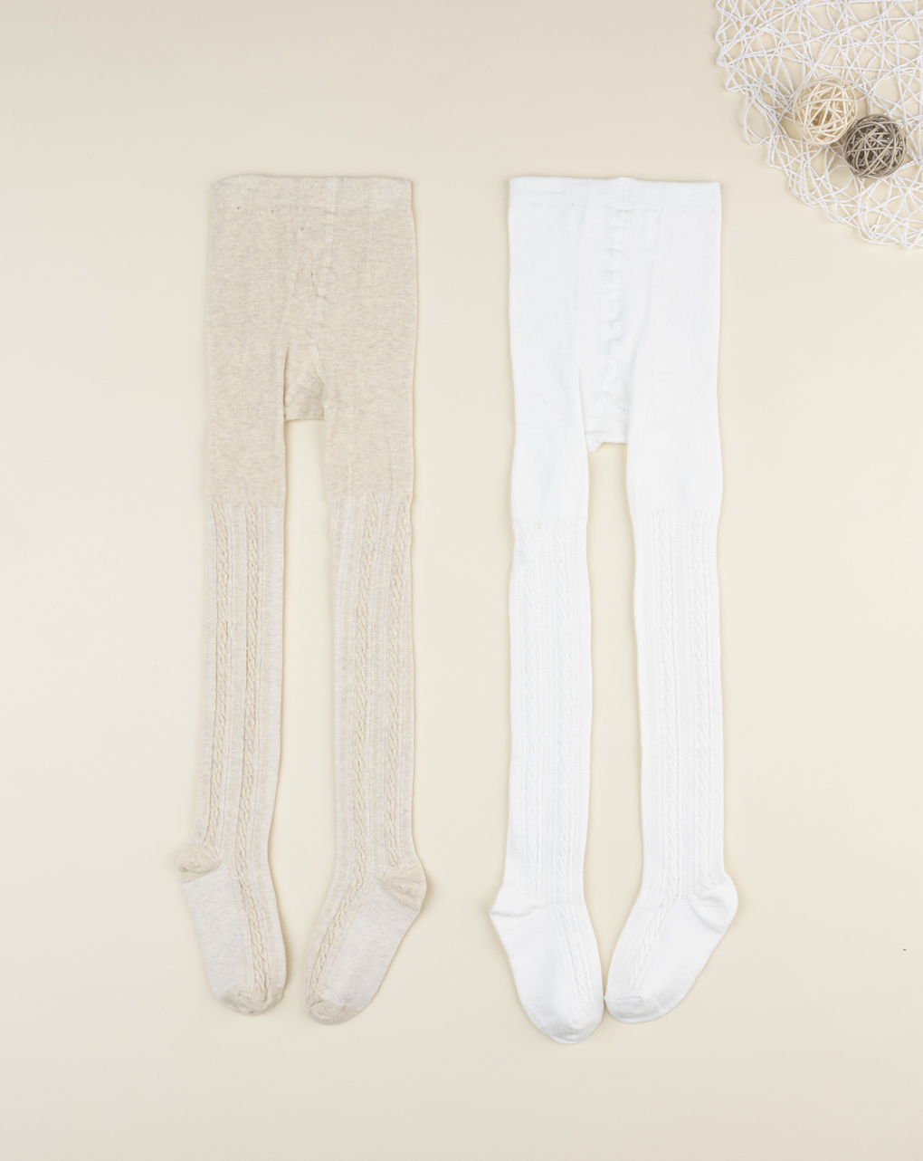 παιδικά καλσόν πακέτο x2 με μπεζ/λευκό για κορίτσι - Prénatal