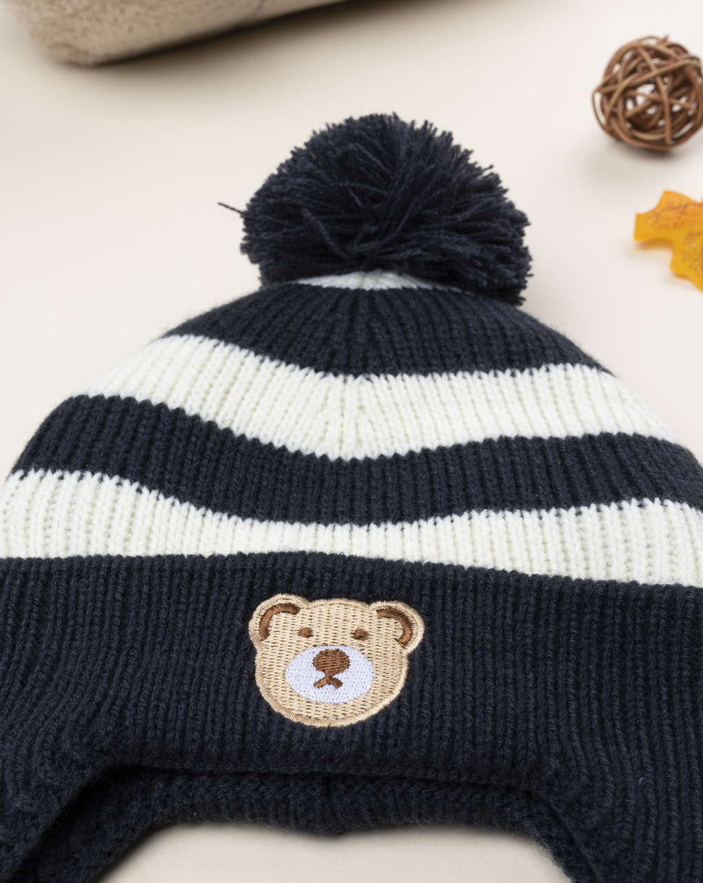 βρεφικό σκουφάκι περουβιανού τύπου με αρκουδάκι για αγόρι - Prénatal