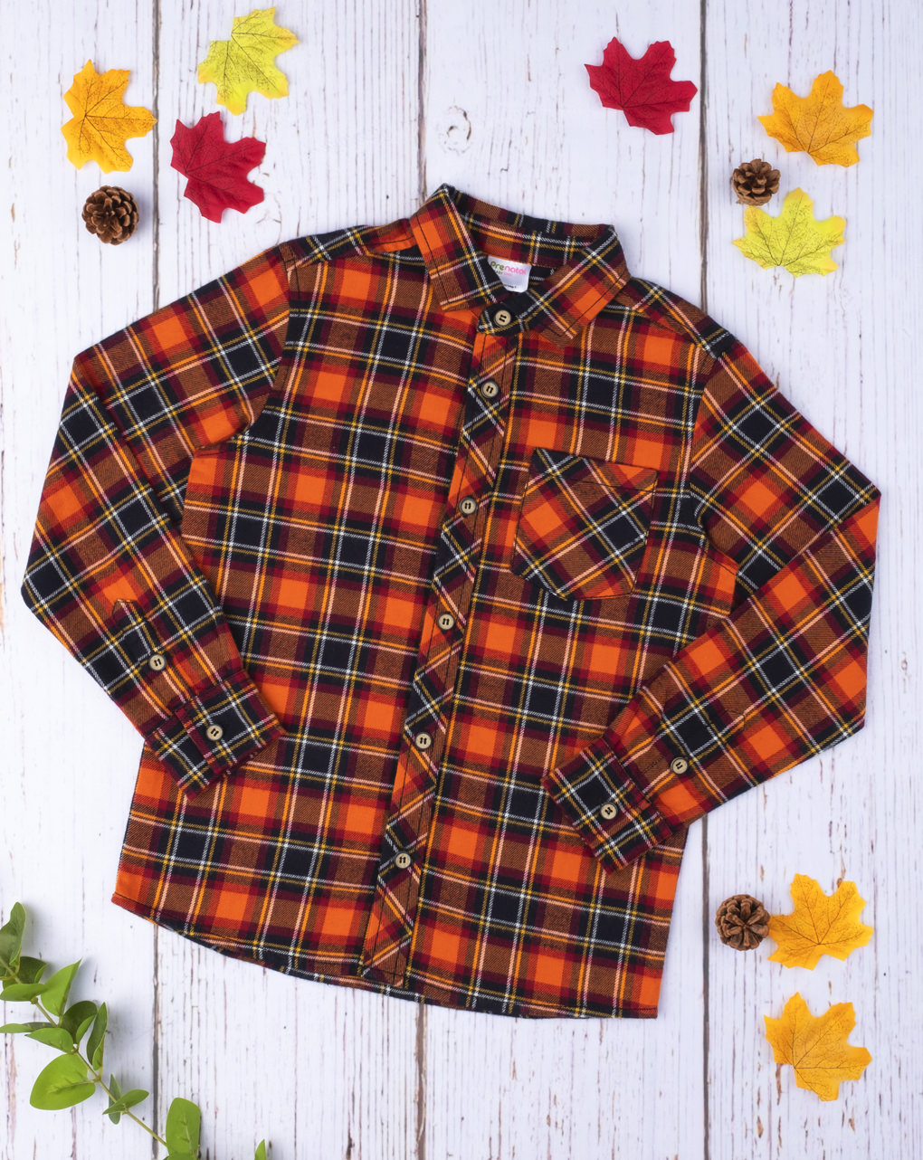 παιδικό πουκάμισο καρό πορτοκαλί για αγόρι