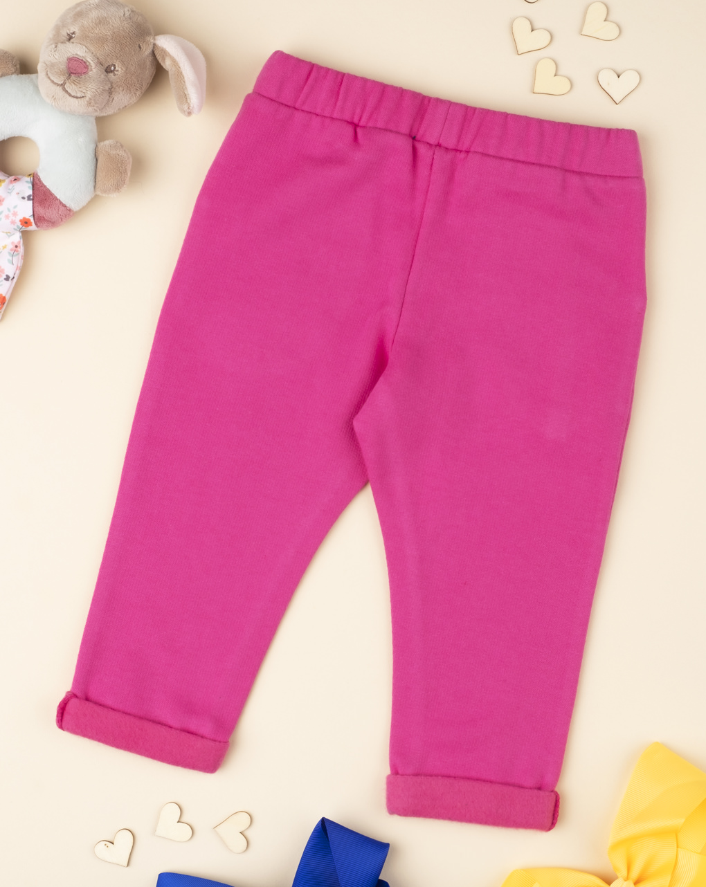 βρεφικό παντελόνι φούτερ φούξια με φιογκάκια για κορίτσι - Prénatal