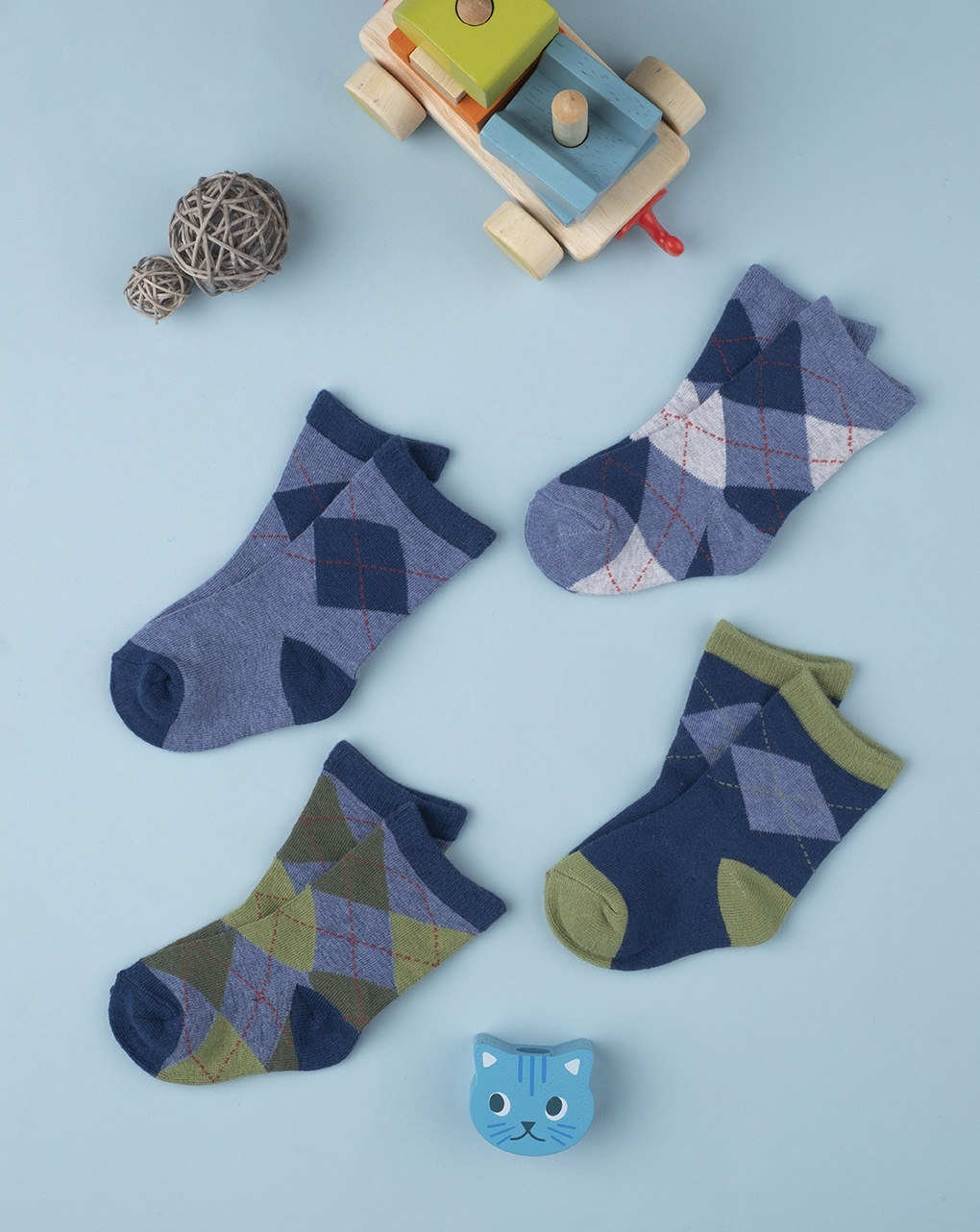 βρεφικές κάλτσες μπλε/χακί πακέτο x4 για αγόρι