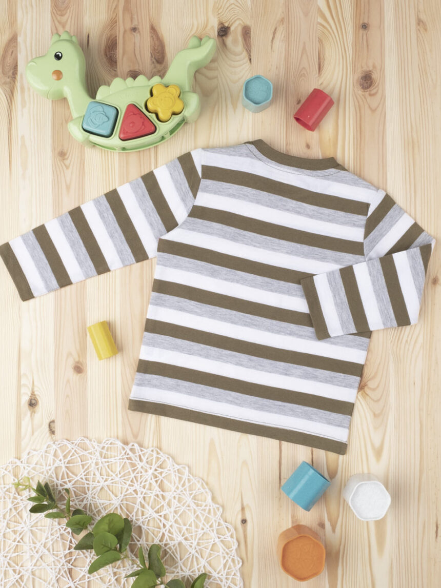 βρεφική μπλούζα ριγέ χακί/γκρι για αγόρι - Prénatal
