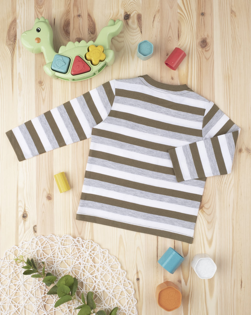 βρεφική μπλούζα ριγέ χακί/γκρι για αγόρι - Prénatal