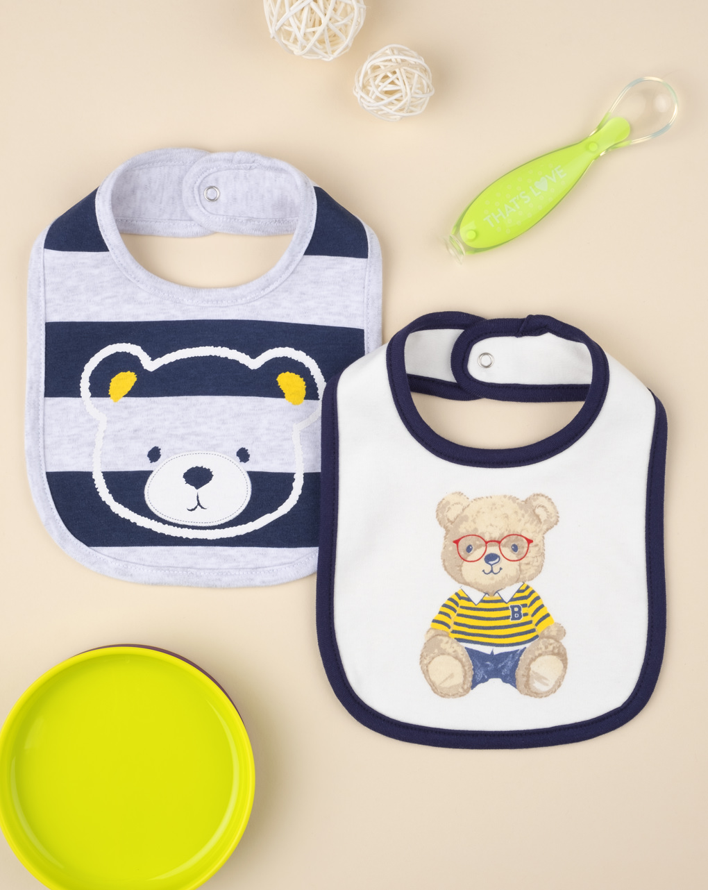 βρεφικές σαλιάρες με αρκουδάκια πακέτο x2 για αγόρι - Prénatal