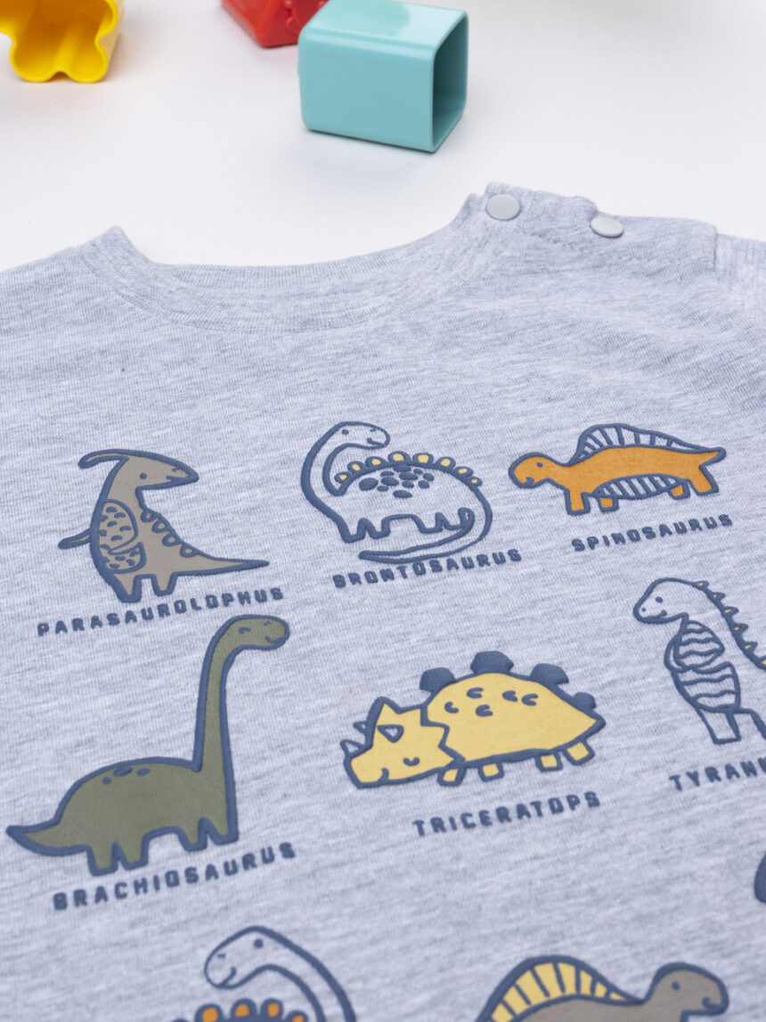 βρεφική μπλούζα γκρι με δεινόσαυρους για αγόρι - Prénatal