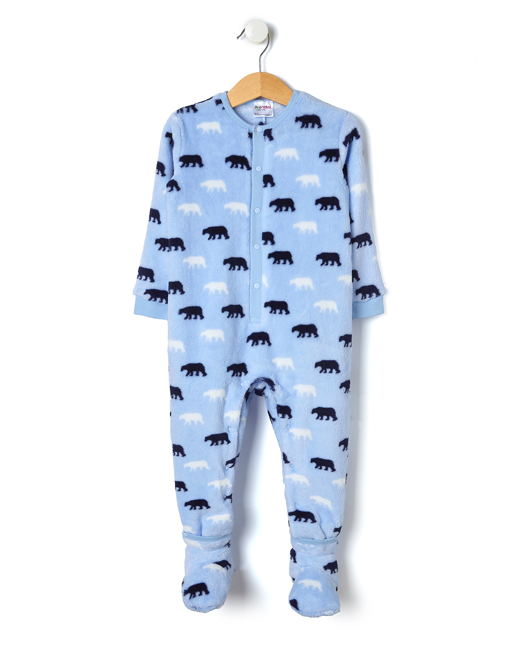 βρεφική ολόσωμη πιτζάμα fleece γαλάζια με αρκούδες για αγόρι - Prénatal