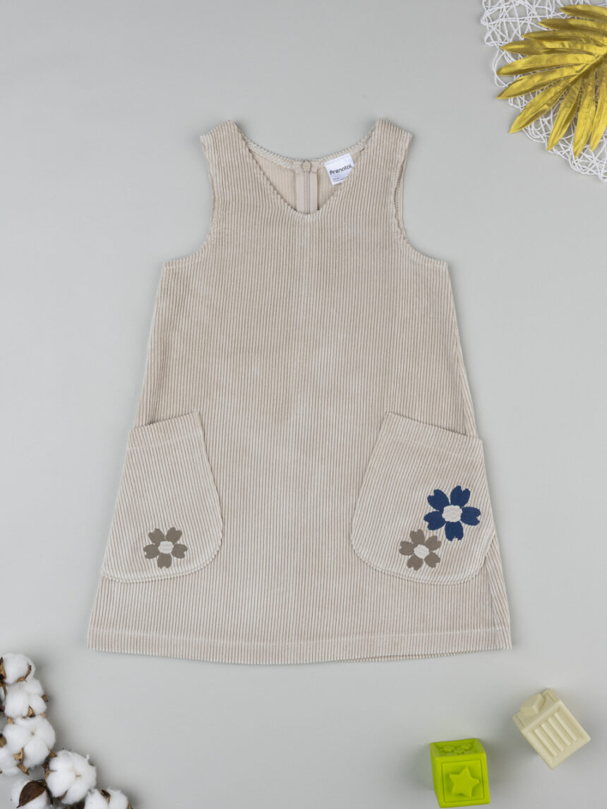 παιδική σαλοπέτα σενίλ μπεζ με λουλούδια για κορίτσι - Prénatal