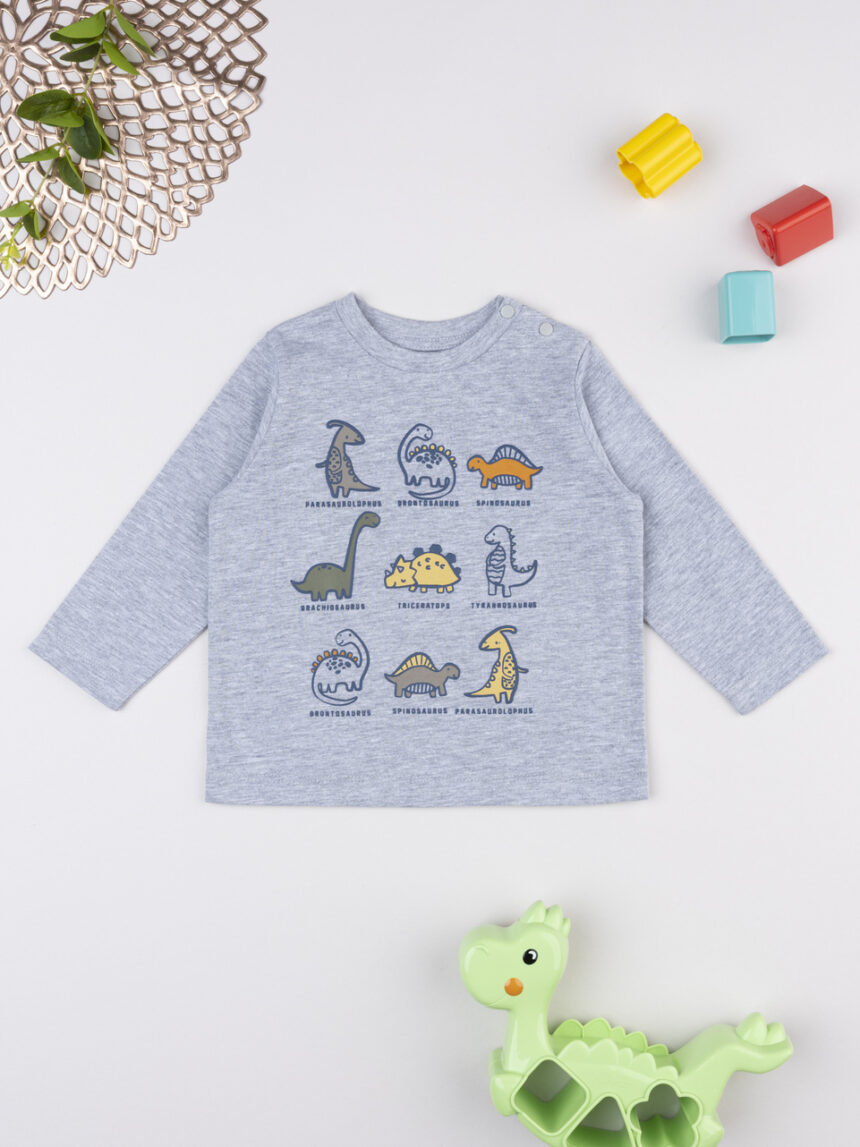 βρεφική μπλούζα γκρι με δεινόσαυρους για αγόρι - Prénatal