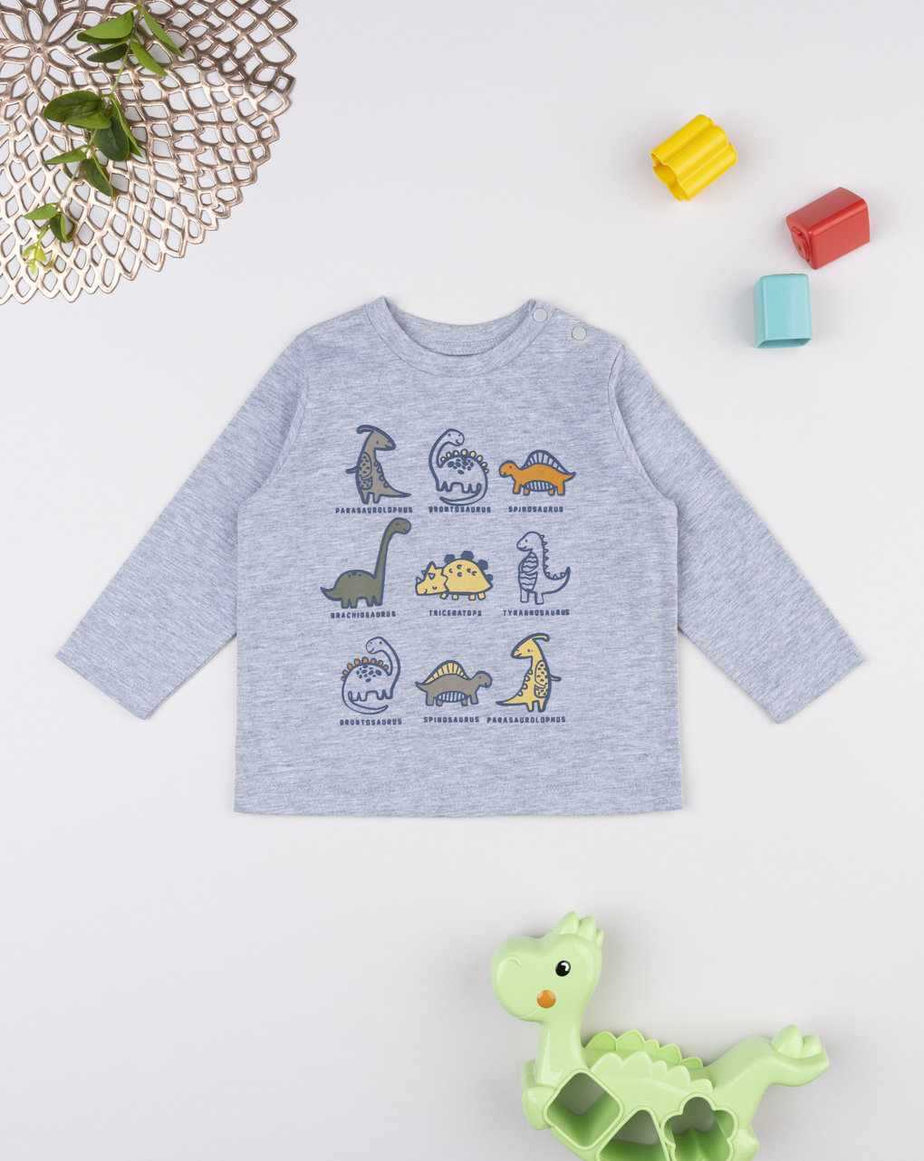 βρεφική μπλούζα γκρι με δεινόσαυρους για αγόρι