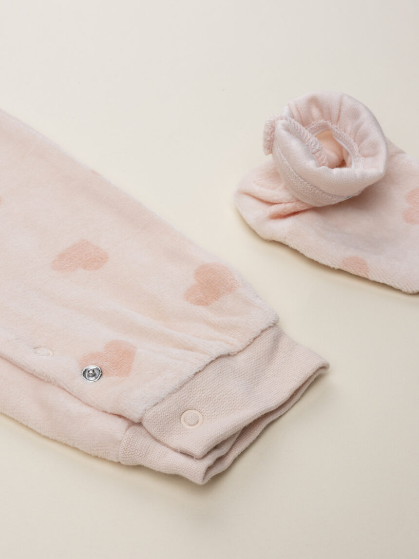 βρεφική πιτζάμα ολόσωμη σενίλ σομόν marie για κορίτσι - Prénatal