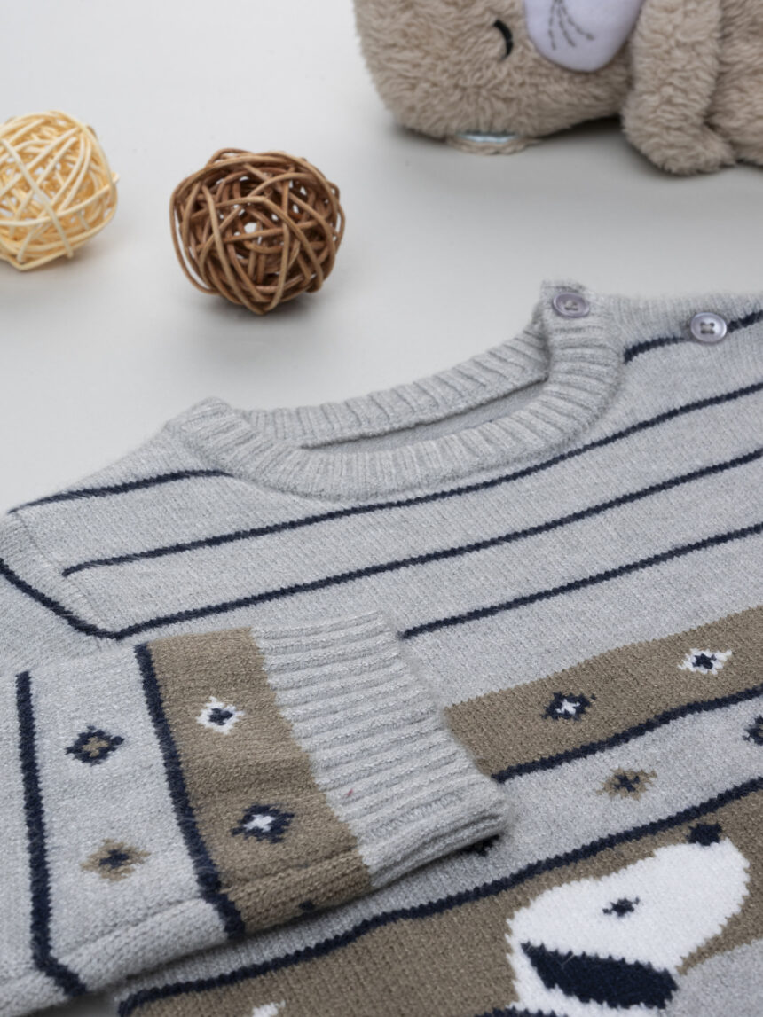 βρεφικό πουλόβερ γκρι με σκυλάκια για αγόρι - Prénatal