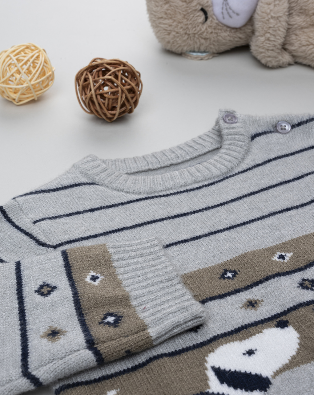 βρεφικό πουλόβερ γκρι με σκυλάκια για αγόρι - Prénatal