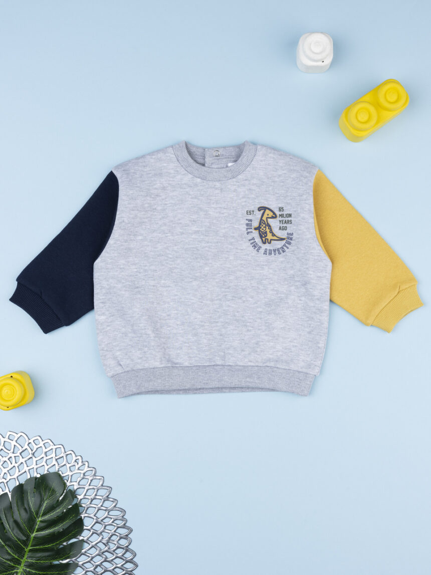 βρεφική μπλούζα φούτερ γκρι με δεινόσαυρο για αγόρι - Prénatal