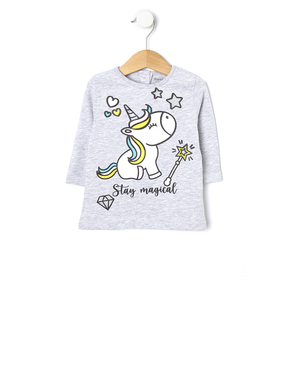 βρεφική μπλούζα γκρι με μονόκερο για κορίτσι