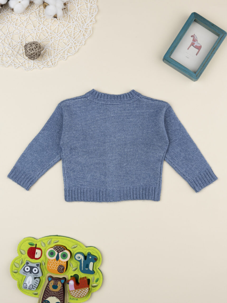 βρεφική ζακέτα πλεκτή μπλε με λουλούδια για κορίτσι - Prénatal