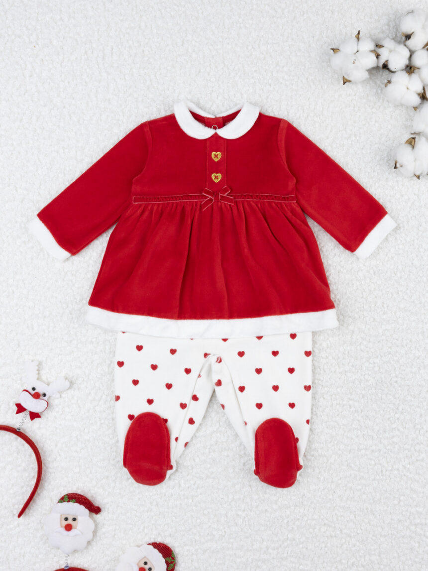 βρεφικό χριστουγεννιάτικο φορμάκι κόκκινο/λευκό με καρδούλες για κορίτσι - Prénatal