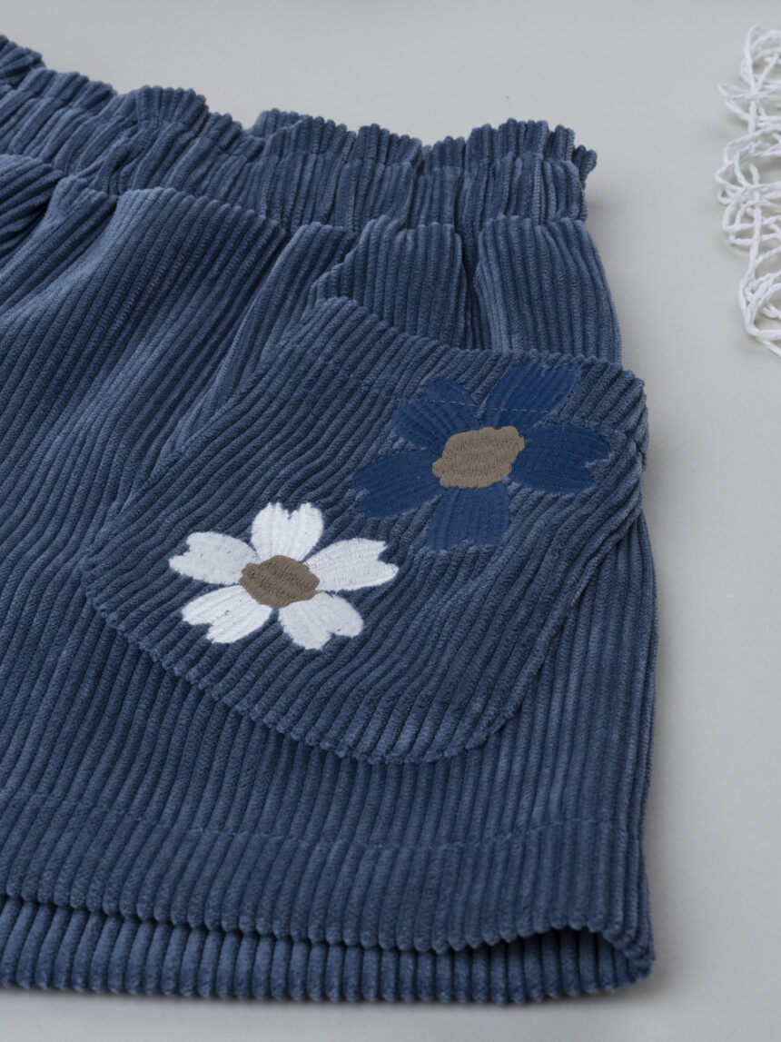 παιδικό σορτσάκι βελουτέ μπλε με λουλούδια για κορίτσι - Prénatal