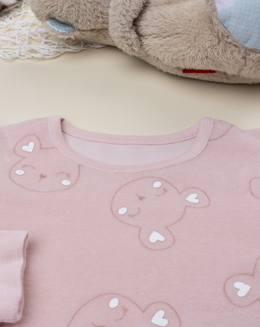 παιδική πιτζάμα σενίλ ροζ με αρκουδάκια για κορίτσι - Prénatal