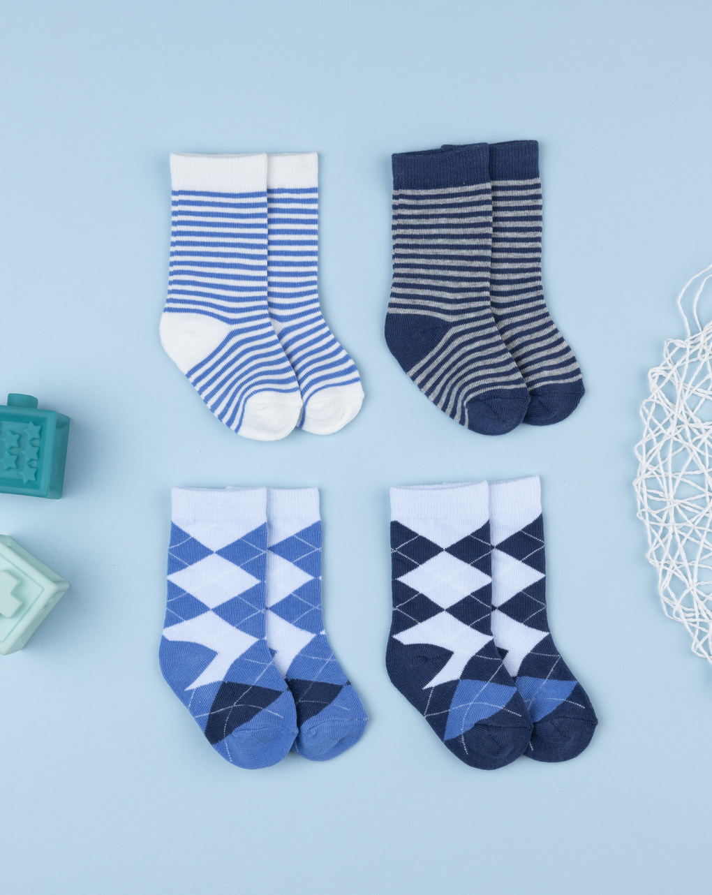 βρεφικά καλτσάκια πακέτο x4 με ριγέ/καρό για αγόρι - Prénatal