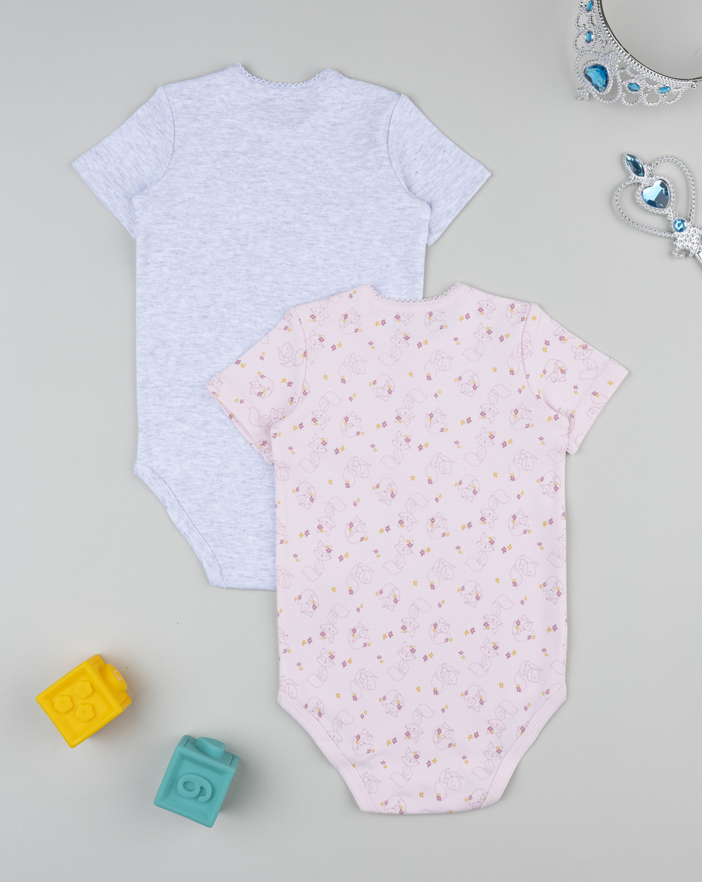 βρεφικά κορμάκια γκρι/ροζ με αλεπούδες για κορίτσι - Prénatal