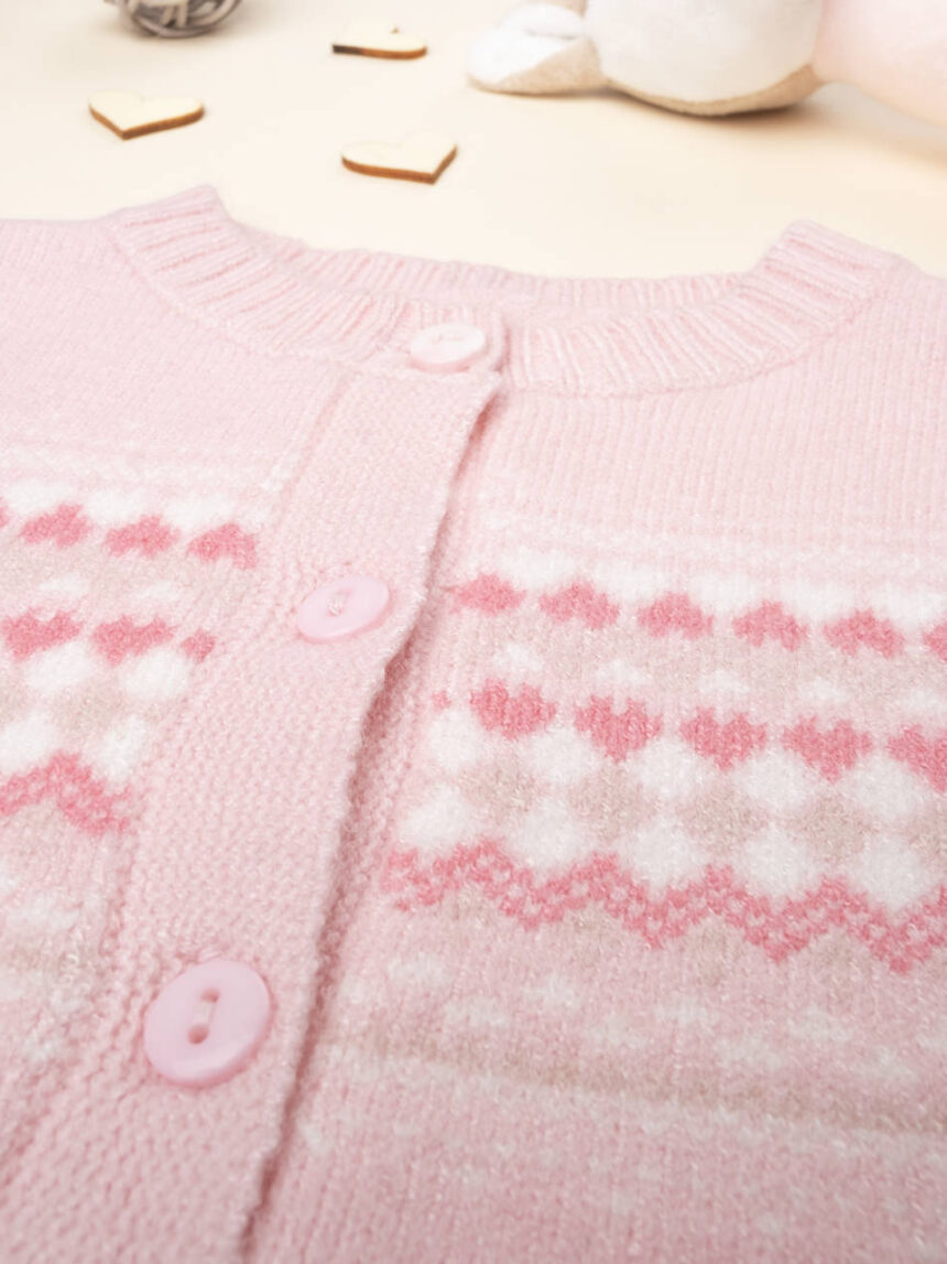 βρεφική ζακέτα πλεκτή ροζ με καρδούλες για κορίτσι - Prénatal