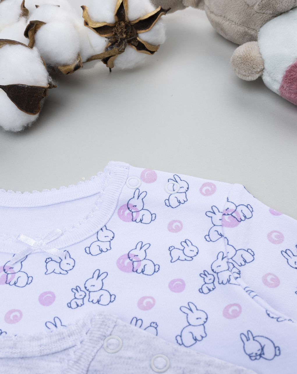 βρεφικά κορμάκια λευκό/γκρι με λαγουδάκια για κορίτσι - Prénatal