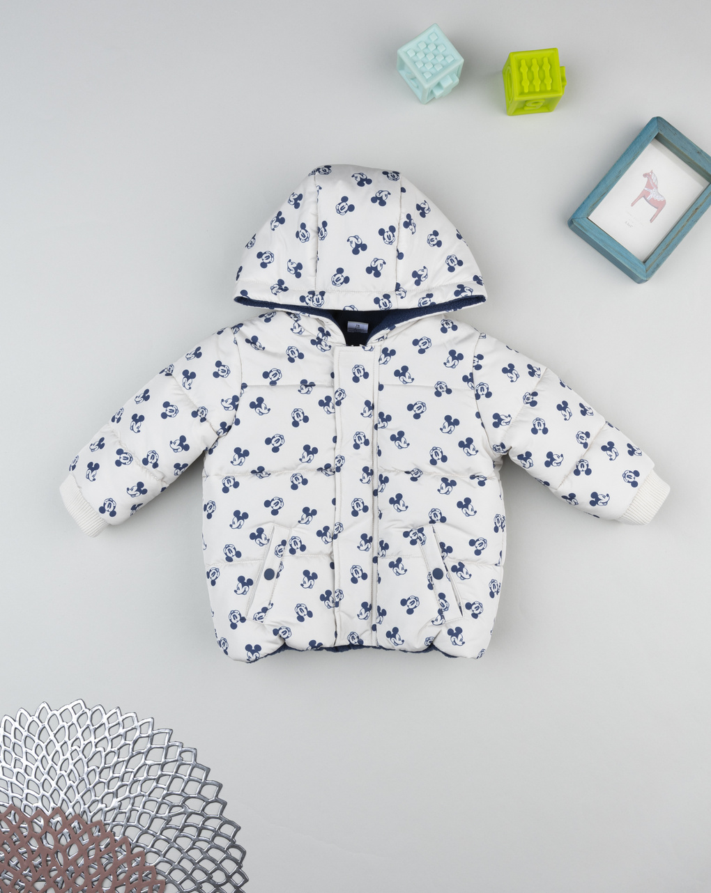 βρεφικό μπουφάν puffer λευκό mickey για αγόρι
