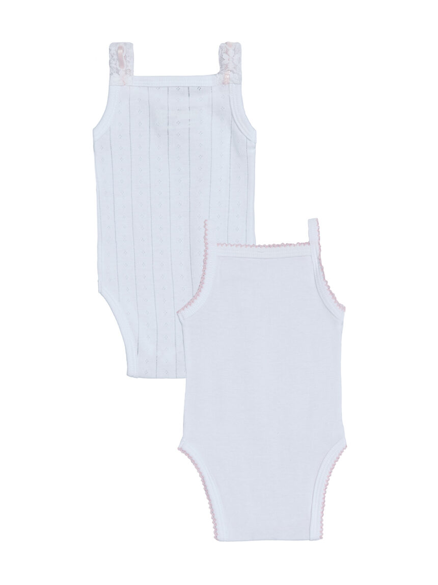 βρεφικά κορμάκια πακέτο x2 λευκά με δαντέλα για κορίτσι - Prénatal