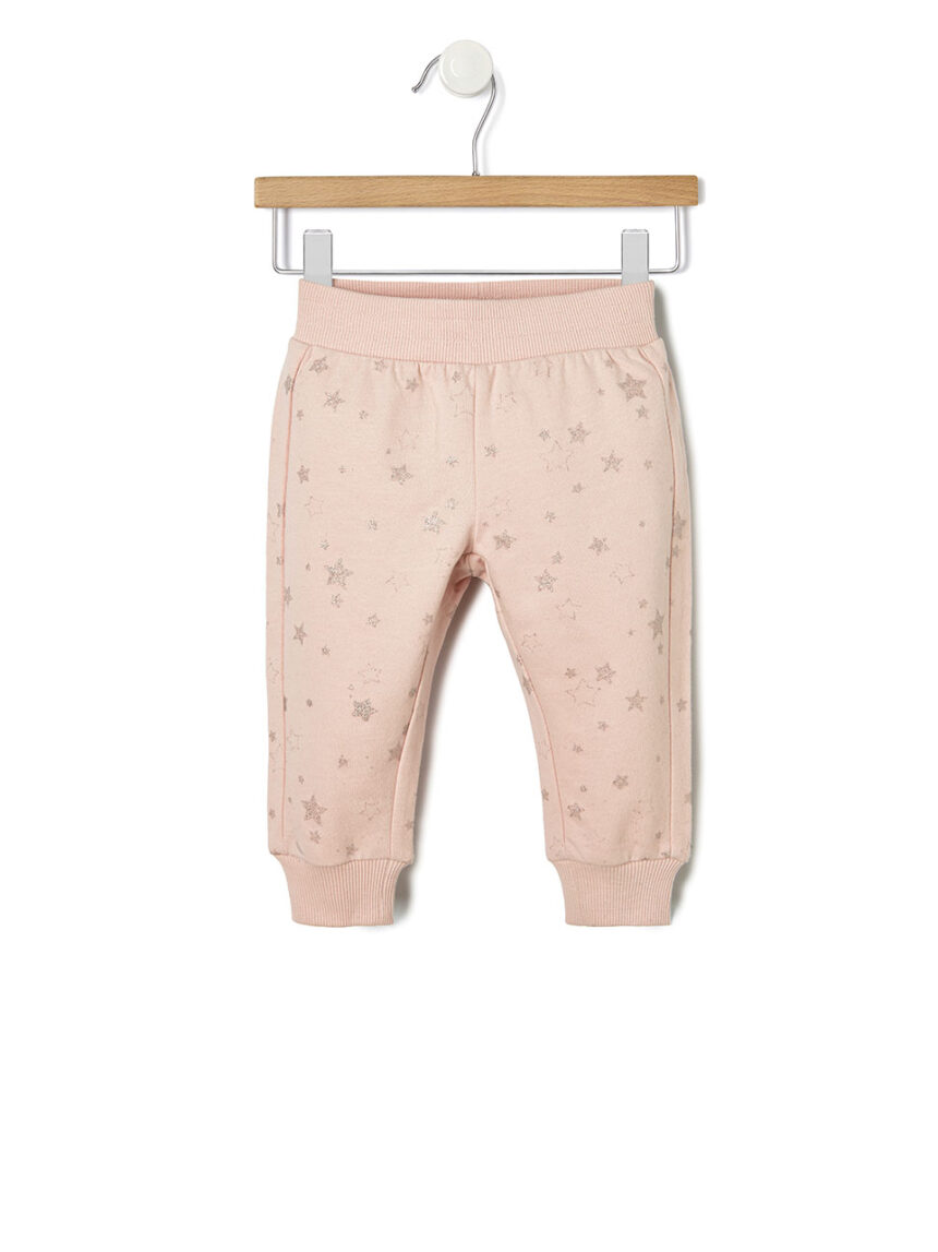 βρεφικό παντελόνι φούτερ ροζ με αστεράκια για κορίτσι - Prénatal