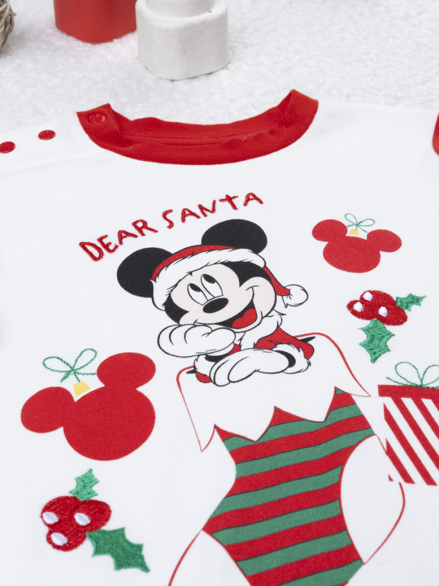 βρεφική χριστουγεννιάτικη πιτζάμα λευκή/κόκκινη mickey για αγόρι - Prénatal