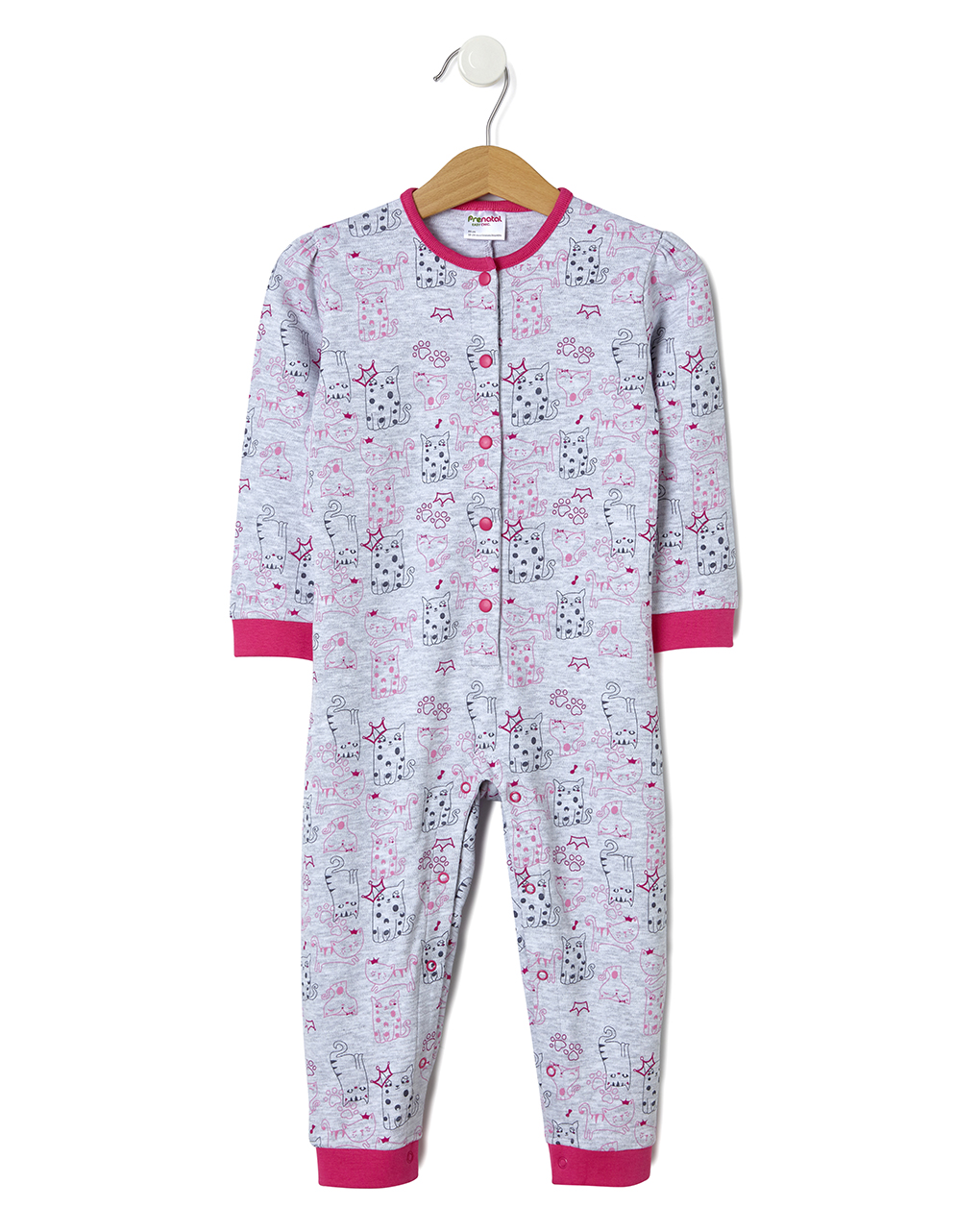 βρεφική ολόσωμη πιτζάμα γκρι με γατάκια για κορίτσι