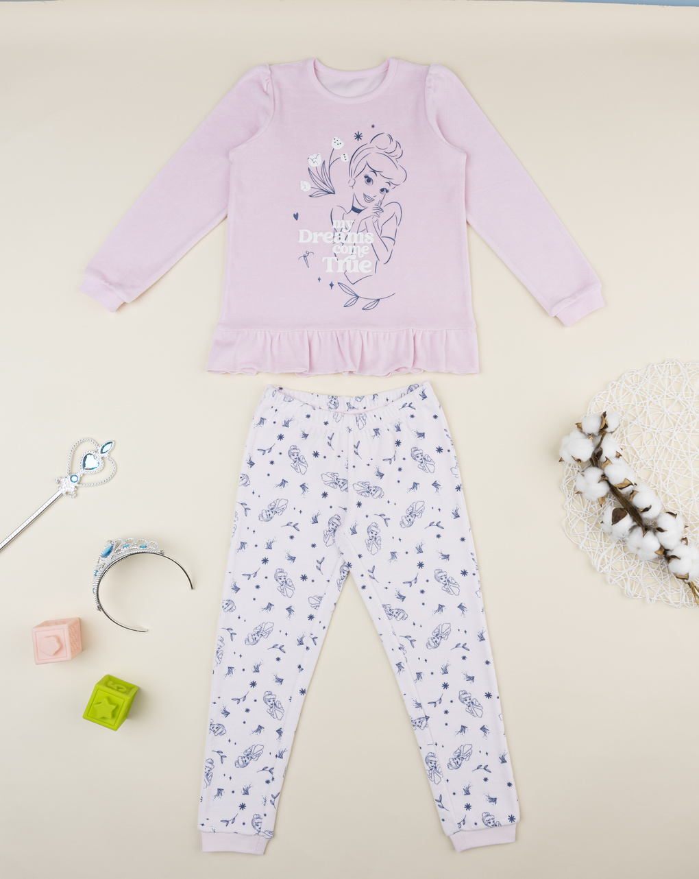 παιδική πιτζάμα σενίλ ροζ σταχτοπούτα για κορίτσι