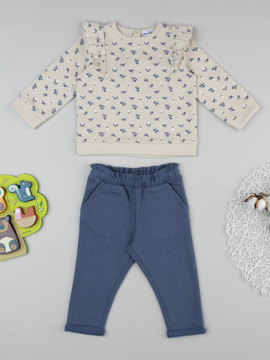 βρεφικό σετ μπλούζα φούτερ και φόρμα με λουλούδια για κορίτσι - Prénatal