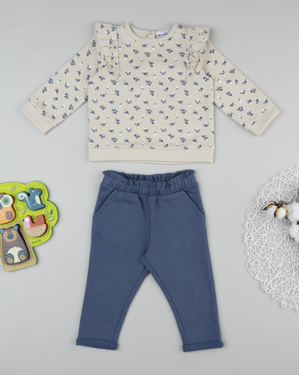 βρεφικό σετ μπλούζα φούτερ και φόρμα με λουλούδια για κορίτσι
