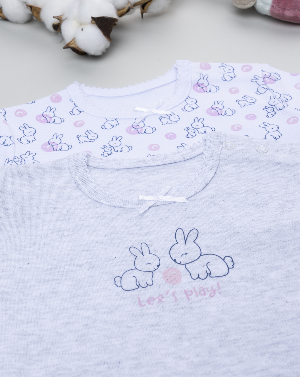 βρεφικά κορμάκια λευκό/γκρι με λαγουδάκια για κορίτσι - Prénatal