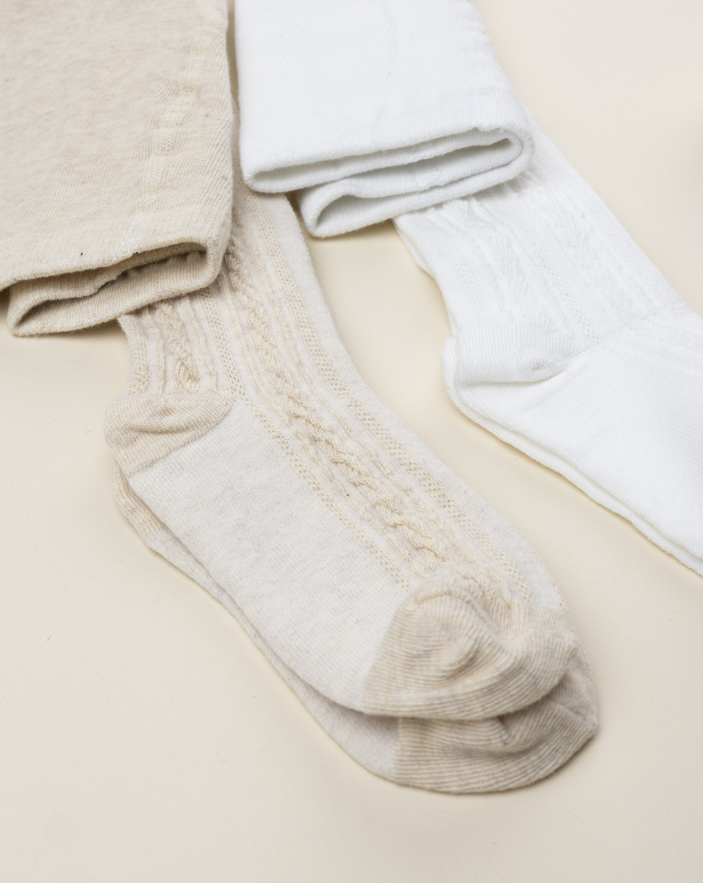 παιδικά καλσόν πακέτο x2 με μπεζ/λευκό για κορίτσι - Prénatal