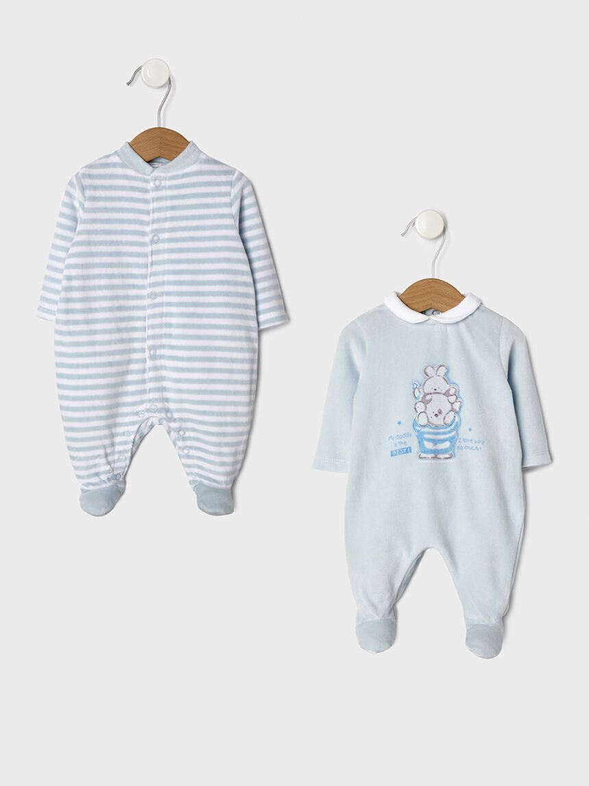 βρεφικά φορμάκια σενίλ πακέτο x2 ριγέ/αρκουδάκια για αγόρι - Prénatal