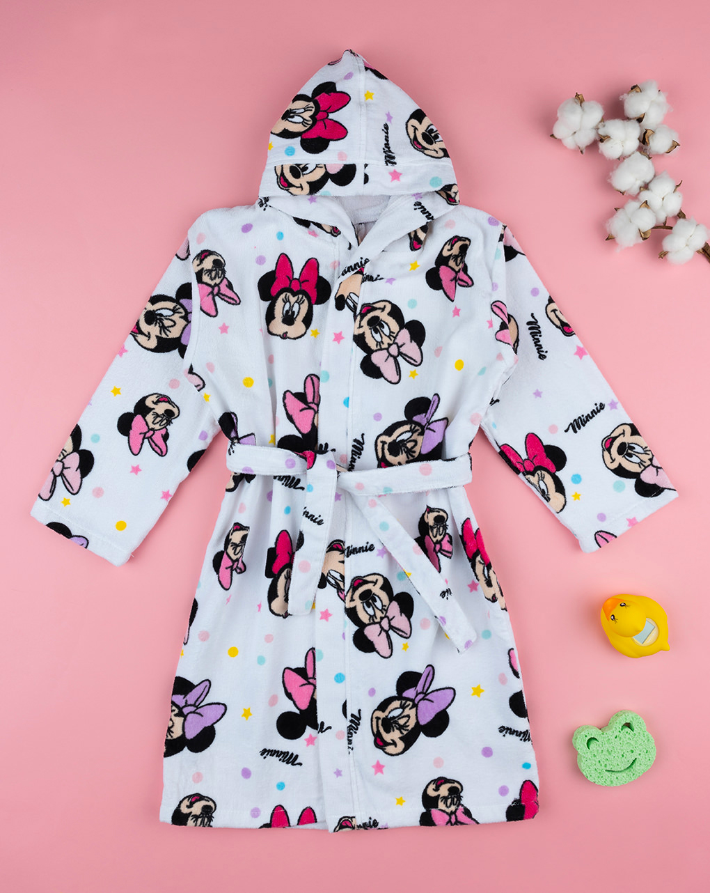 παιδικό μπουρνούζι σενίλ λευκό minnie για κορίτσι