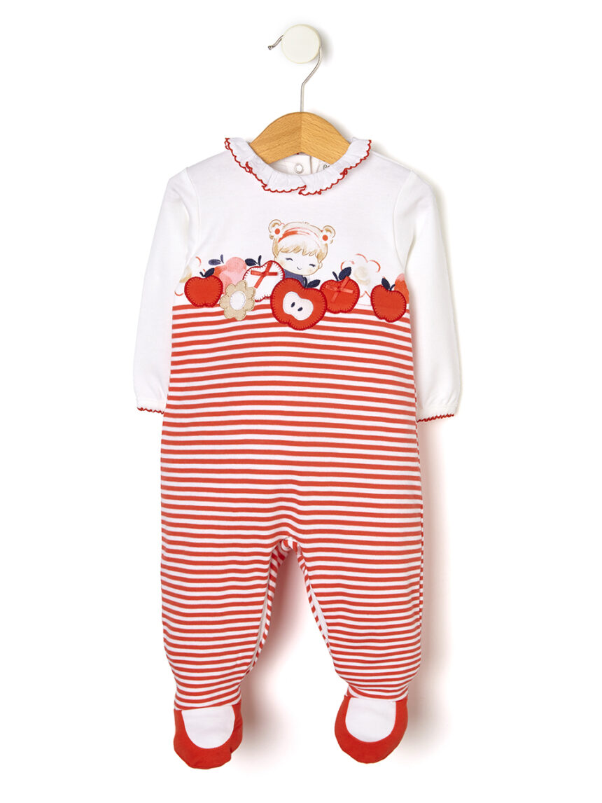 βρεφικό φορμάκι λευκό ριγέ με μήλα για κορίτσι - Prénatal