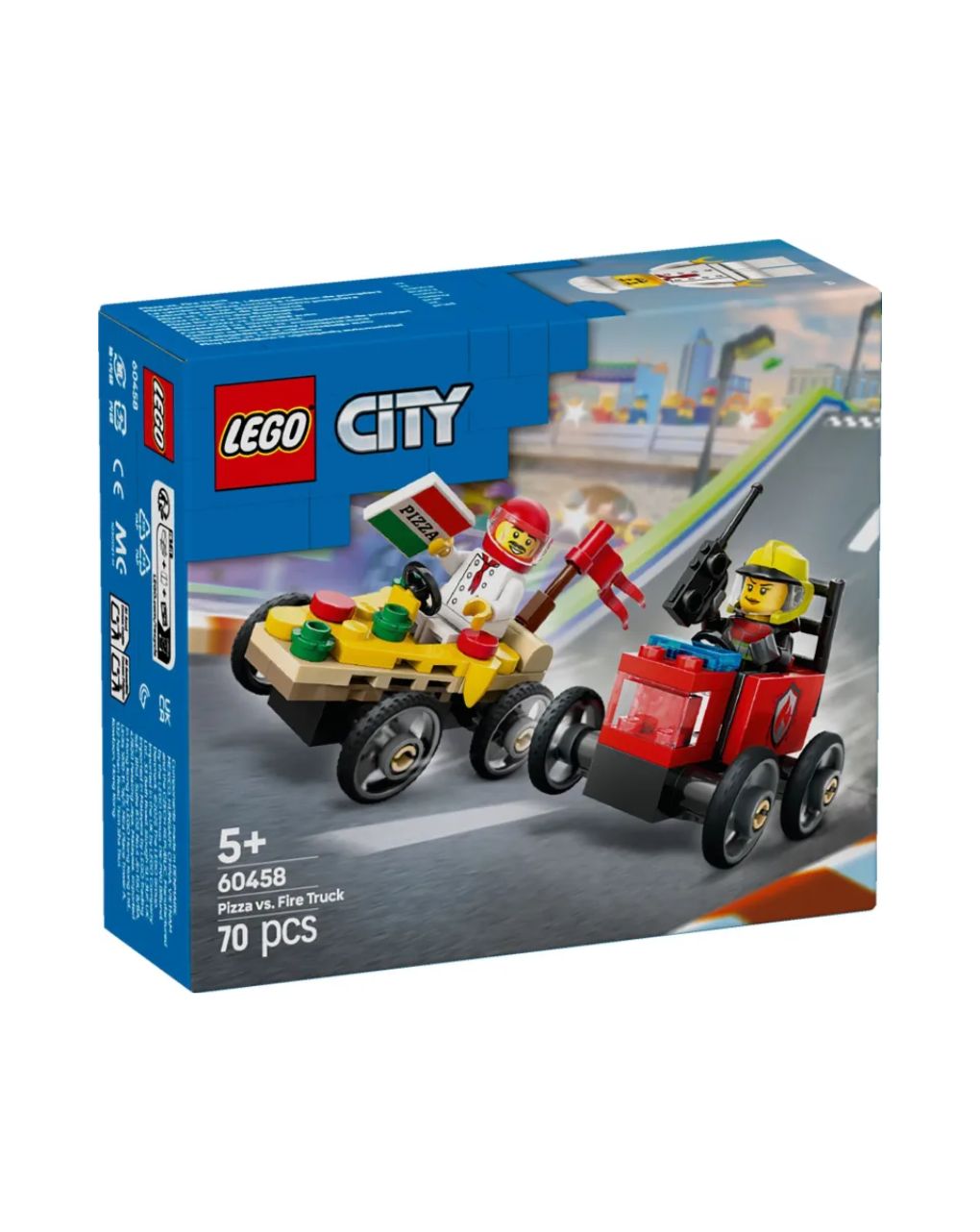 Lego city pizza vs. fire truck race car 60458