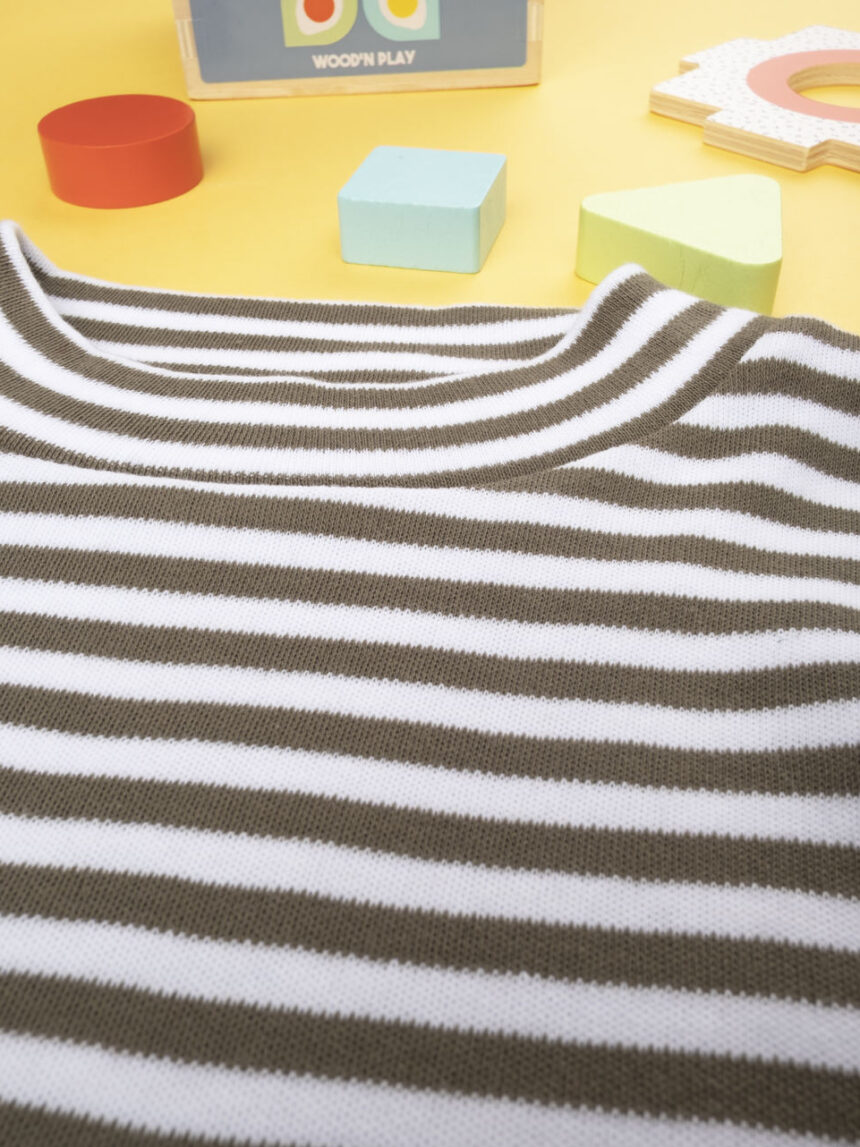 παιδική μπλούζα χακί/λευκή ριγέ για αγόρι - Prénatal